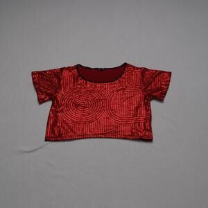 Tildon Red Sequin Crop Top - Party Holiday Shirt - Medium